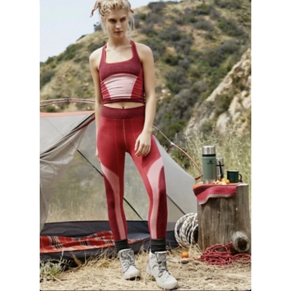 Free People Movement Activewear Set Women S/M Red Pink Colorblock Seamless